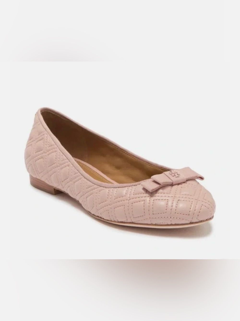 TORY BURCH MARION QUILTED LEATHER BALLET FLAT WITH BOW BLUSH PINK SIZE 8